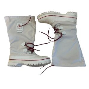 Sorel White and Red Winter Boots